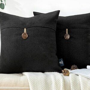 Phantoscope | 2 Pack Farmhouse Pillow Covers Button Black 8 x 18 inches NiP